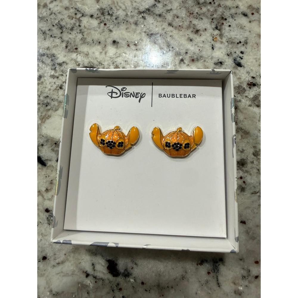 Disney BaubleBar Stitch Pumpkin Halloween Stud Earrings Orange Enamel Crystal